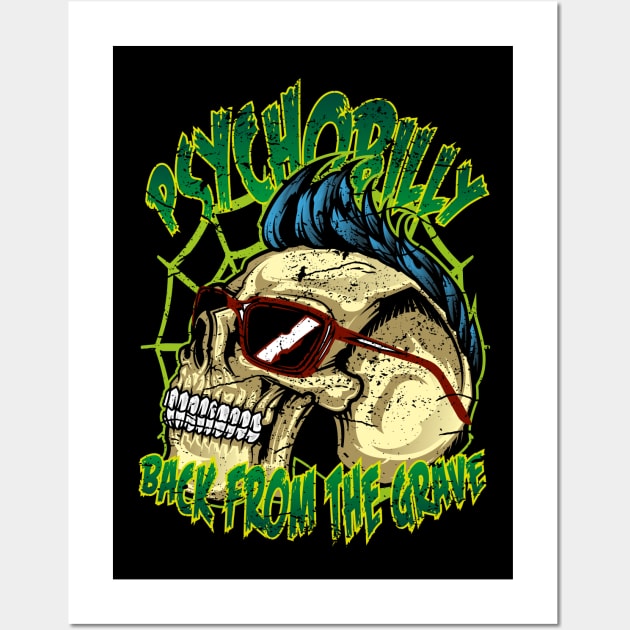 Psychobilly Skull Back from the Grave Wall Art by RockabillyM